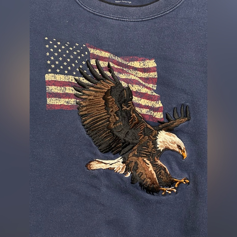 Vintage Croft & Barrow Embroidered Bald Eagle Americana Flag Crewneck Sweatshirt - Picture 4 of 7